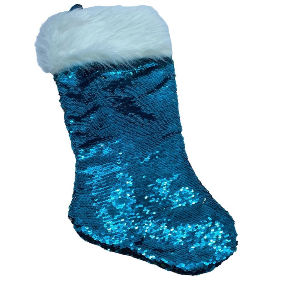 NWOT Hobby Lobby Christmas Holiday Stocking Sequin Color Changing Blue Gold